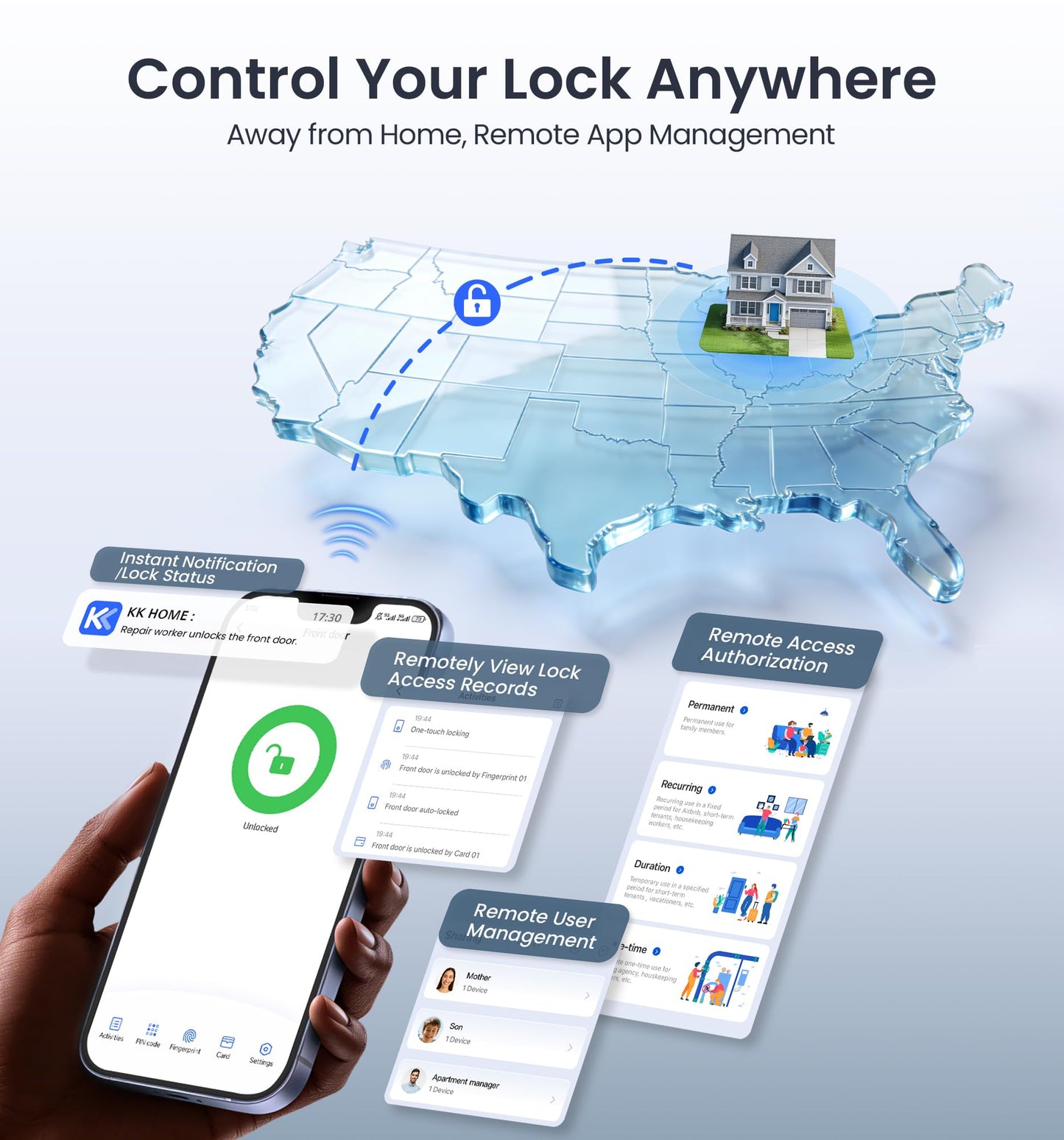 Veise VE027 Built-in Wi-Fi Smart Lock, Fingerprint Keyless Entry Front Door Lock, App Remote & Voice Control, No Hub Needed, Touchscreen Keypad Deadbolt, IP65 Waterproof, BHMA Grade 3, Matte Black