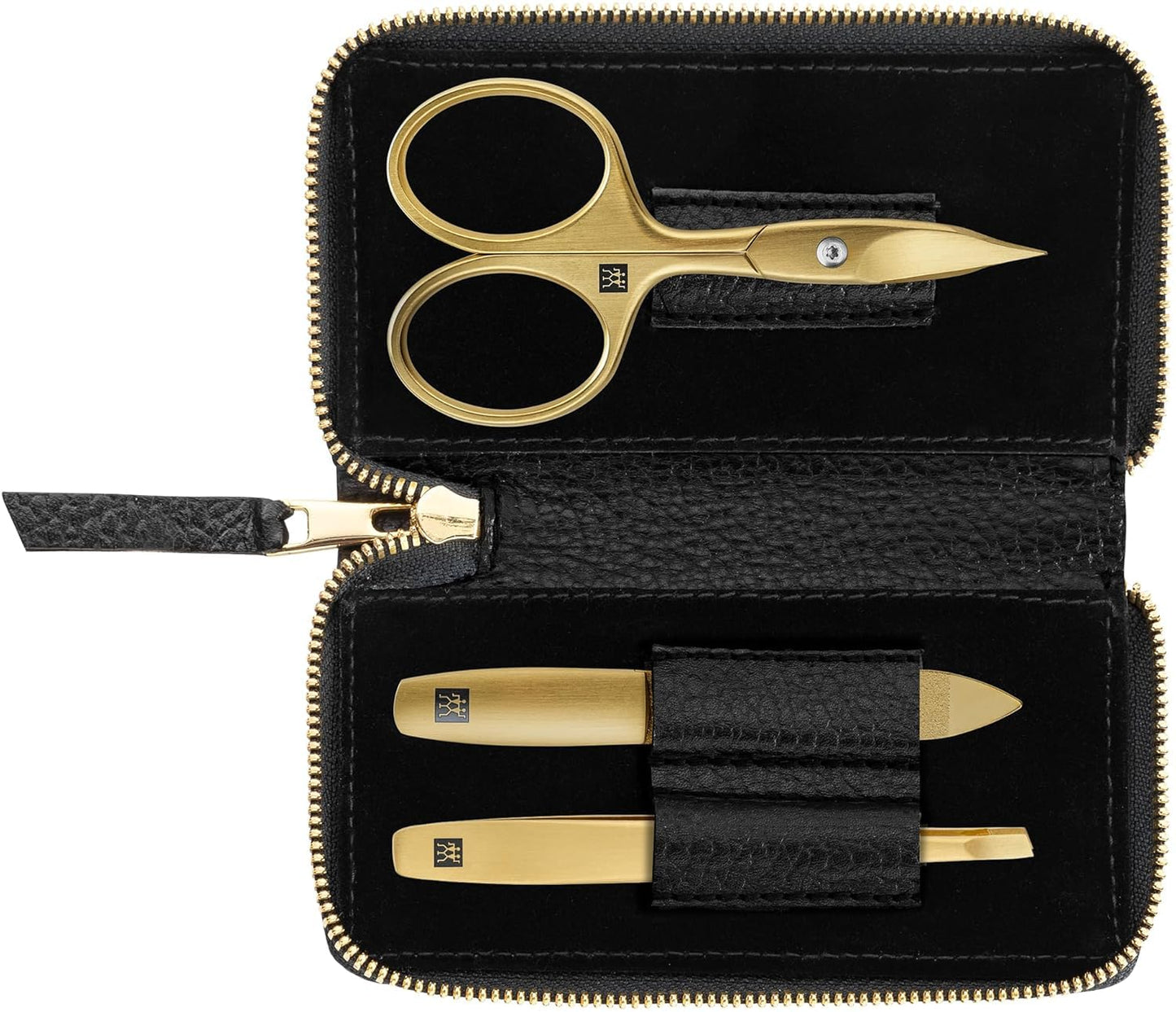 ZWILLING Beauty TWINOX 4-pc Gold Manicure Set with Black Leather Case, Care for hands and feet with nail clippers