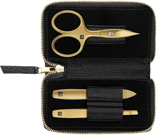 ZWILLING Beauty TWINOX 4-pc Gold Manicure Set with Black Leather Case, Care for hands and feet with nail clippers