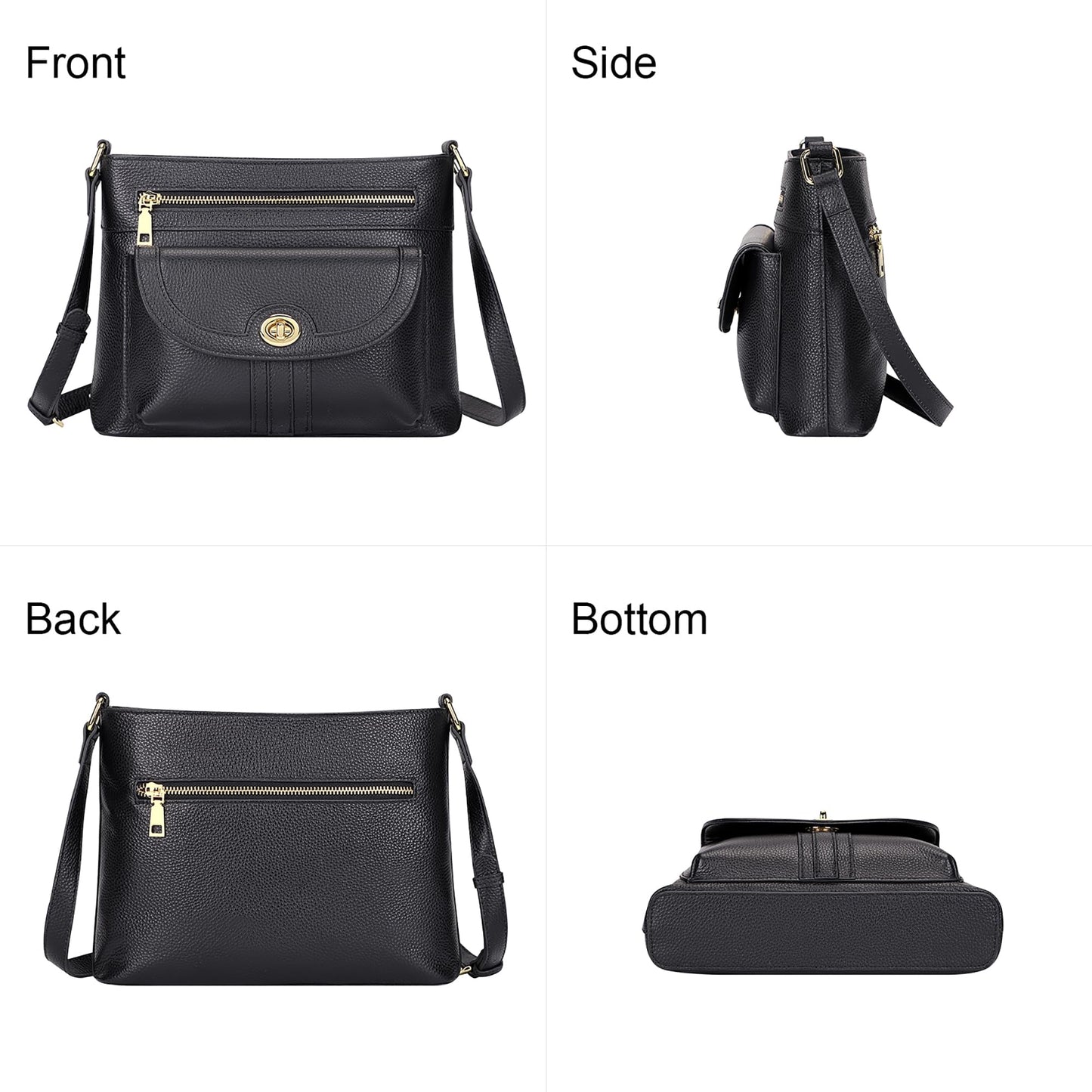 Over Earth Genuine Leather Crossbody Bags for Women Trendy Purses and Ladies Shoulder Handbags(O202E-2G Black)