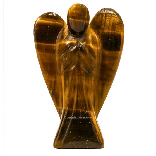 Amazing Gemstone Tiger Eye Angel - Tiger Eye Crystal Angel and Pocket Guardian Angel Crystal Figurines (1.5 inches)