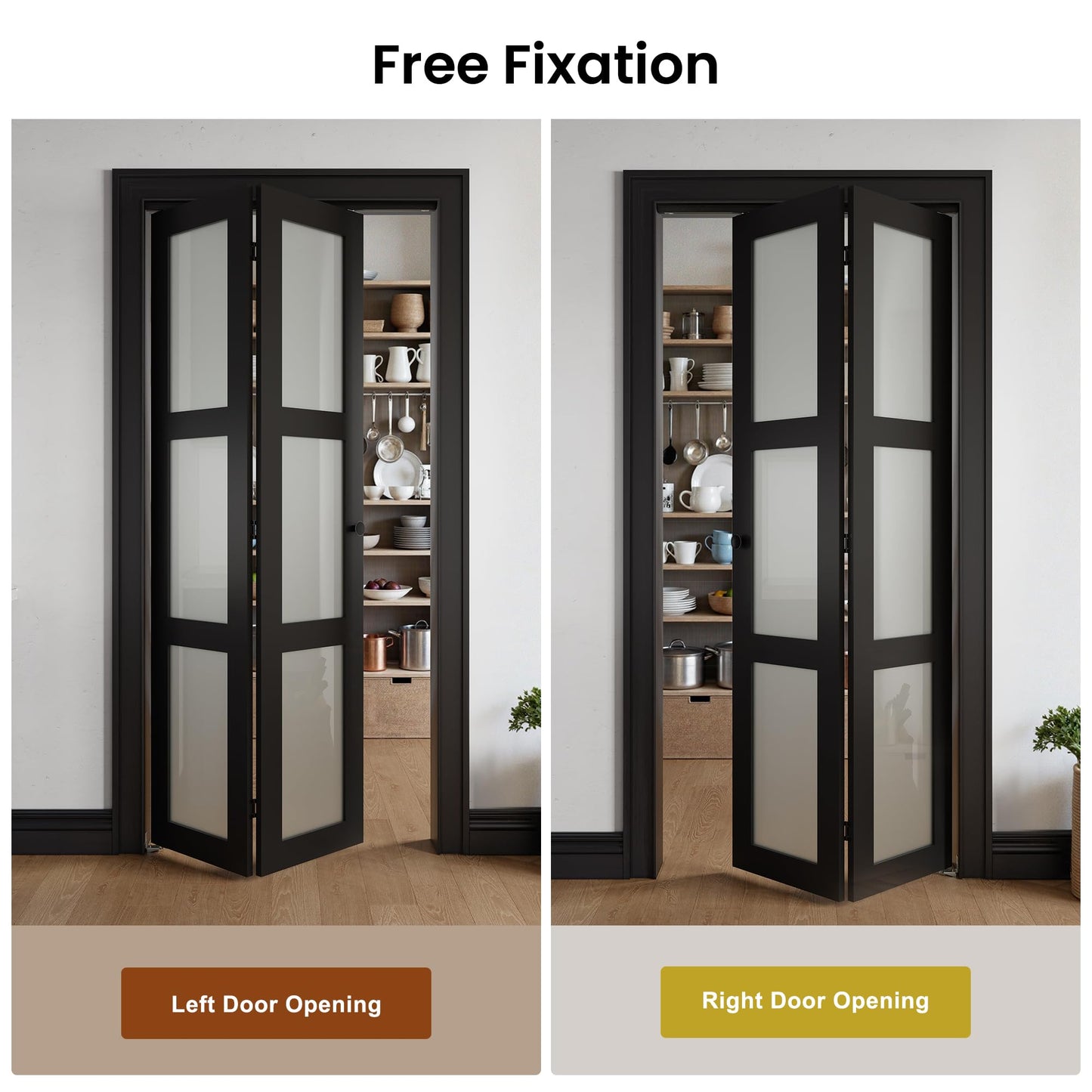 COSHOMER Bifold Doors for 36" x 80" Opening, 3-lite Tempered Frosted Glass Closet Folding Doors with Hardware kit Included, Easy Assembly, Black