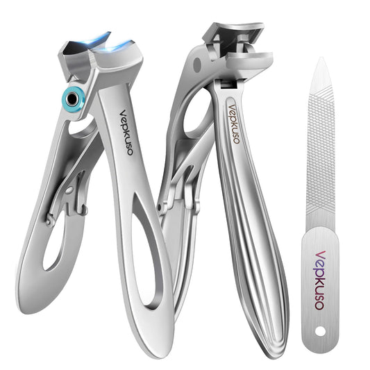 Vepkuso Toenail Clippers & Nail Clippers Set for Seniors - Heavy-Duty Long Handled Toenail Clippers for Thick Toenails, Men & Women | Hygienic Manicure Set | Gift Idea