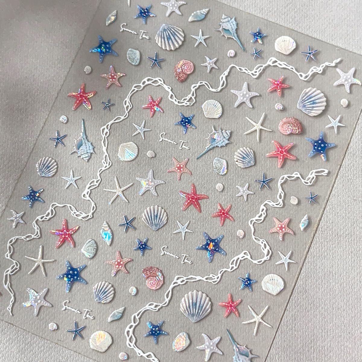 5D White Embossed Nail Stickers Beach Shell Nail Art Stickers Summer Nail Decals Self-Adhesive Star Sea Waves Starfish Designs Nail Art Decals Acrylic Nails DIY Supplies for Women Girls Manicure