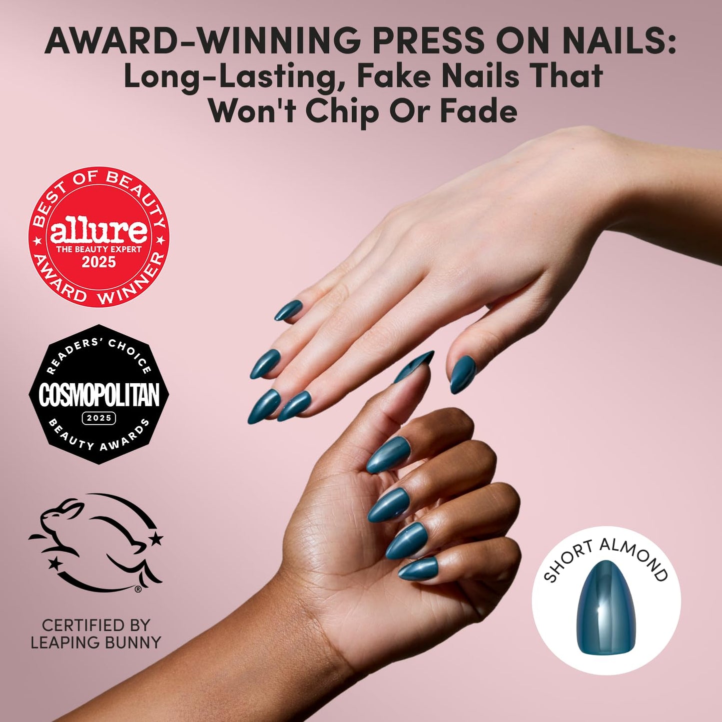 Glamnetic Short Almond Press-On Nails Bundle - Sunbaked, Sunset Tide, Orange Pop & Midnight Teal | Tropical Nails, 3D Nail Art, French Tips, and Salon-Quality Nail Finishes