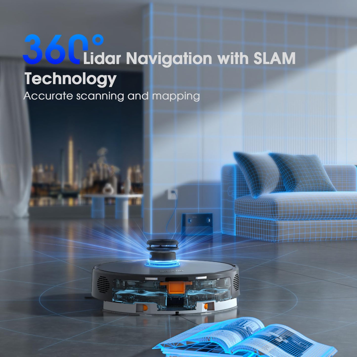 Robot Vacuum and Mop, Mapping Robotic Vacuums Cleaner with LiDAR Navigation Smart & Strong Suction, WiFi/App/Alexa/Voice Control, Obstacle Avoidance, for Home, Wood/Hard Floors, Pet Hair -Gray