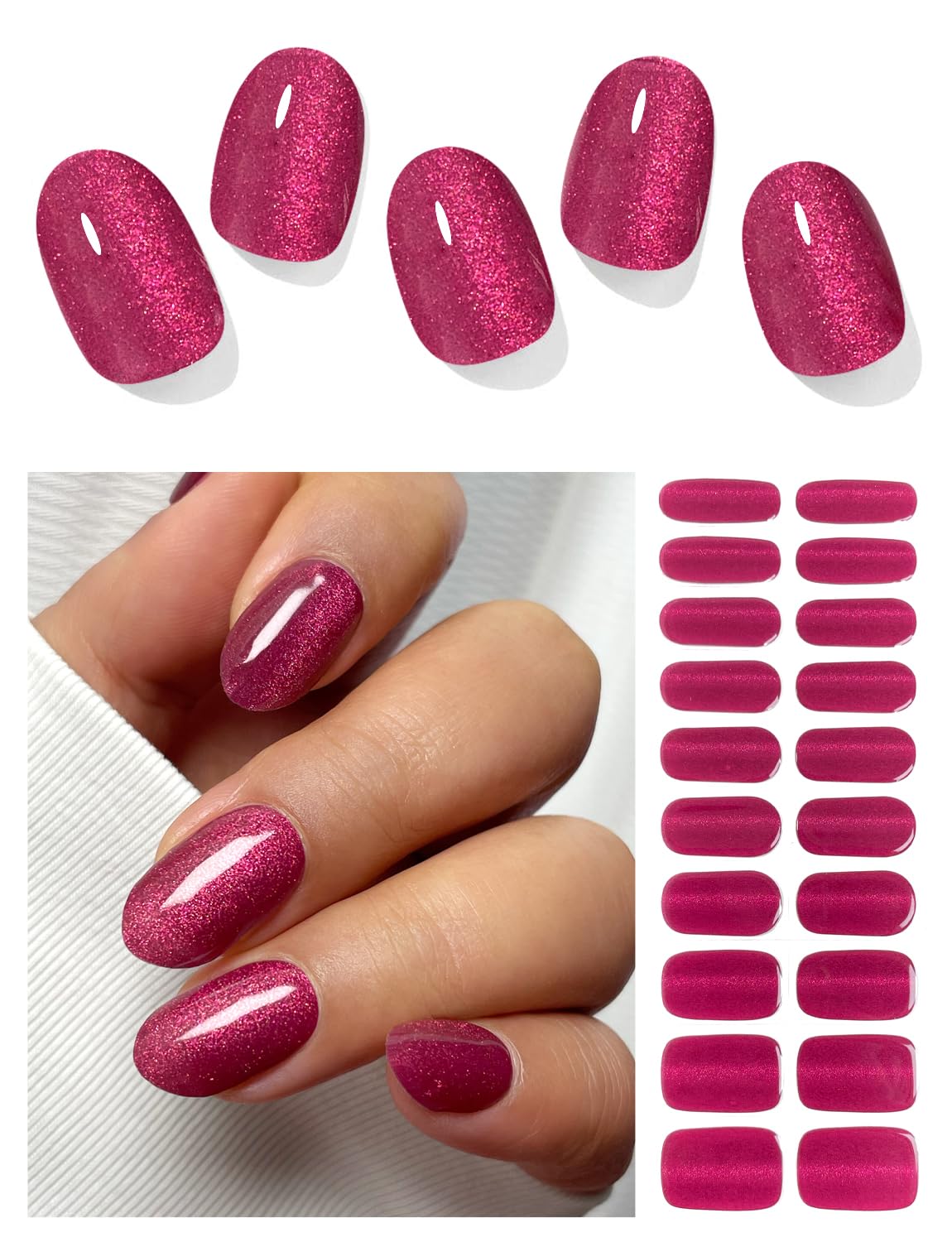 AutyaMee Semi Cured Gel Nail Strips (Plum Red Cat Eye), Purple, 20 Pcs Gel Nail Wraps, Stickers, UV Light Required, Salon Quality, Long Lasting