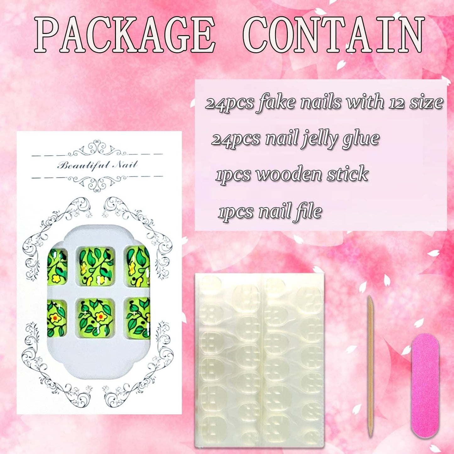 FIEONCIY Press on Toenails with Designs Acrylic Fake Nails for Toe Artificial False Nails with Charms Glue on Toe Nails for Spring Summer Stick on Toenails for Women Girls(Y593)