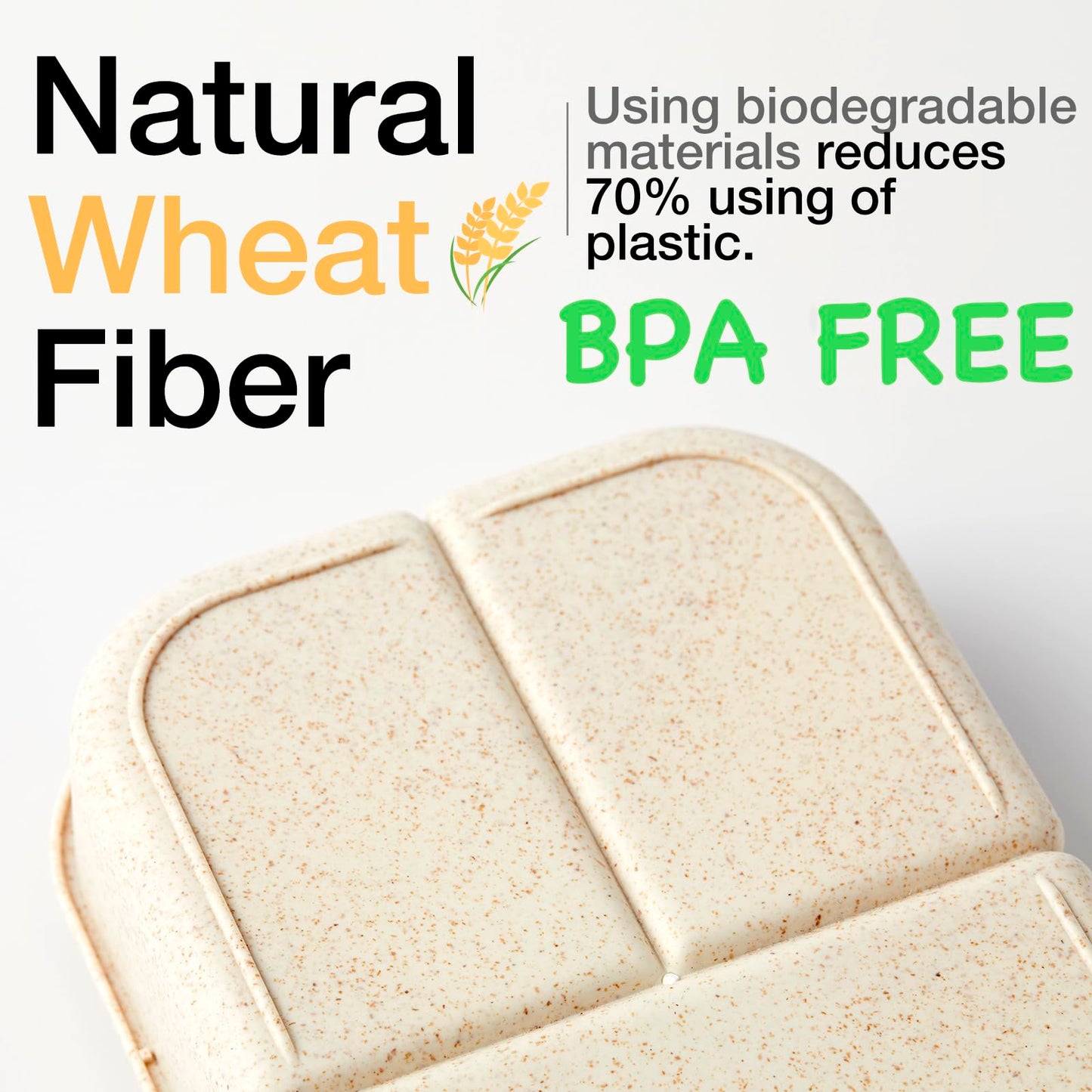 SEVENY Bento Box Natural Wheat Fiber Material,Ideal Leak-Proof Bento Box Adults,Lunch Box for Women,BPA-Free Lunch Box,Reusable Meal Prep Container for Body Builders, White