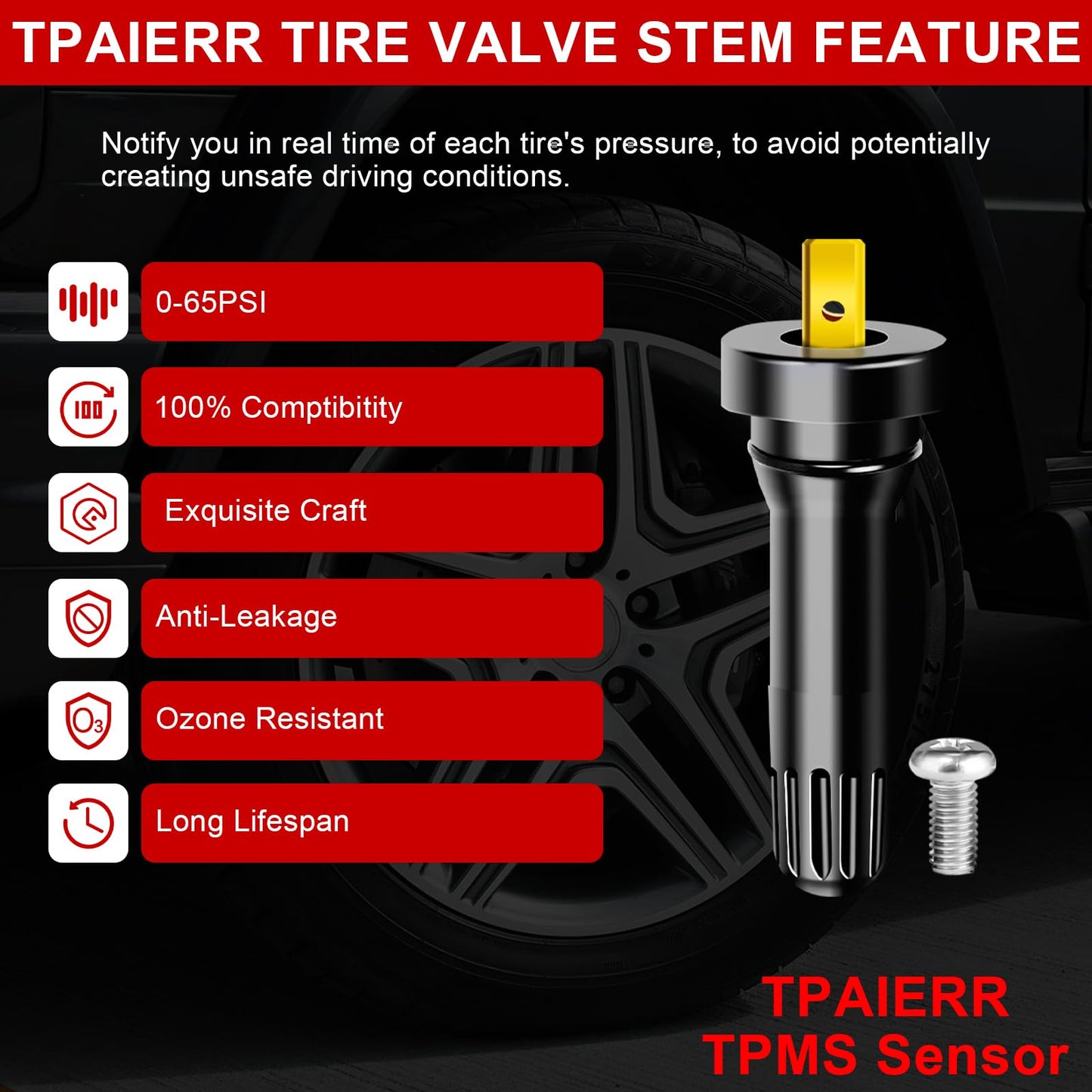 TPAIERR 100Pcs 17-20008 TPMS Valve Stem, OE 20008 Rubber Snap-in Vehicle Tire Pressure Sensor Valves Stems Cap Compatible with Ford/Chevrolet/Chevy/Chrysler/Dodge/Buick Ram/Cadillac/Subaru/Lincoln