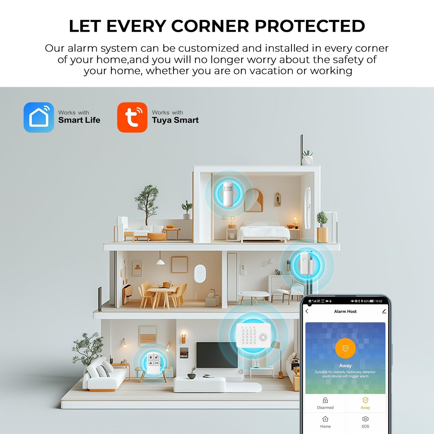 PGST Wireless Home Security Alarm System, DIY Anti-Theft Alarm Kit with Door Window Sensors, Motion Detector, Remote Control for Home Apartment Office Garage