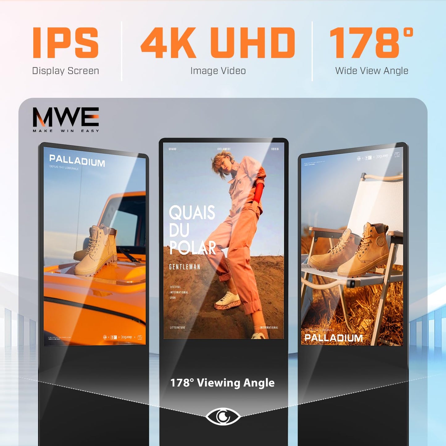 MWE 55 Inch 4K Digital Signage Display Kiosk, LCD Screen Indoor Floor Standing Advertising Displays, Android System Commercial Totem with Custom Service, Vertical Poster with Auto Media Player