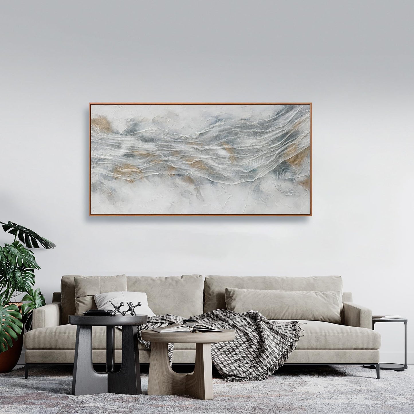 Abstract Wall Art Framed Ready To Hang Home Decor Artwork Simple Modern Art Pieces With Gold And Gray Textures Wall Art Prints Canvas Painting Small Size For Living Room Bedroom Office Decoration 20"X 40"