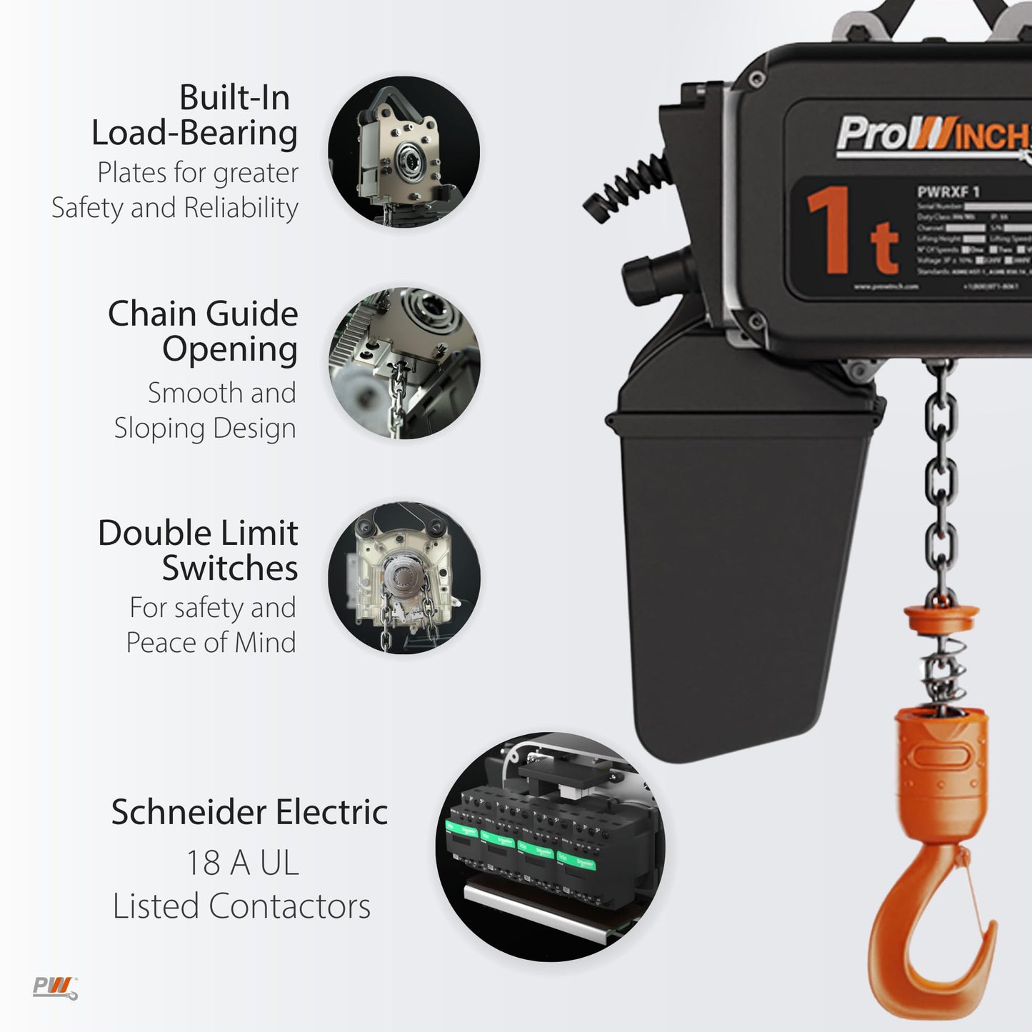 Prowinch 1 Ton Electric Chain Hoist – Single Speed, Heavy Duty H4, Dual Voltage 208/480V 3-Phase, 13 ft Lifting Height, G100 Nickel Chain, IP55 – ASME B30.16 Industrial Hoist