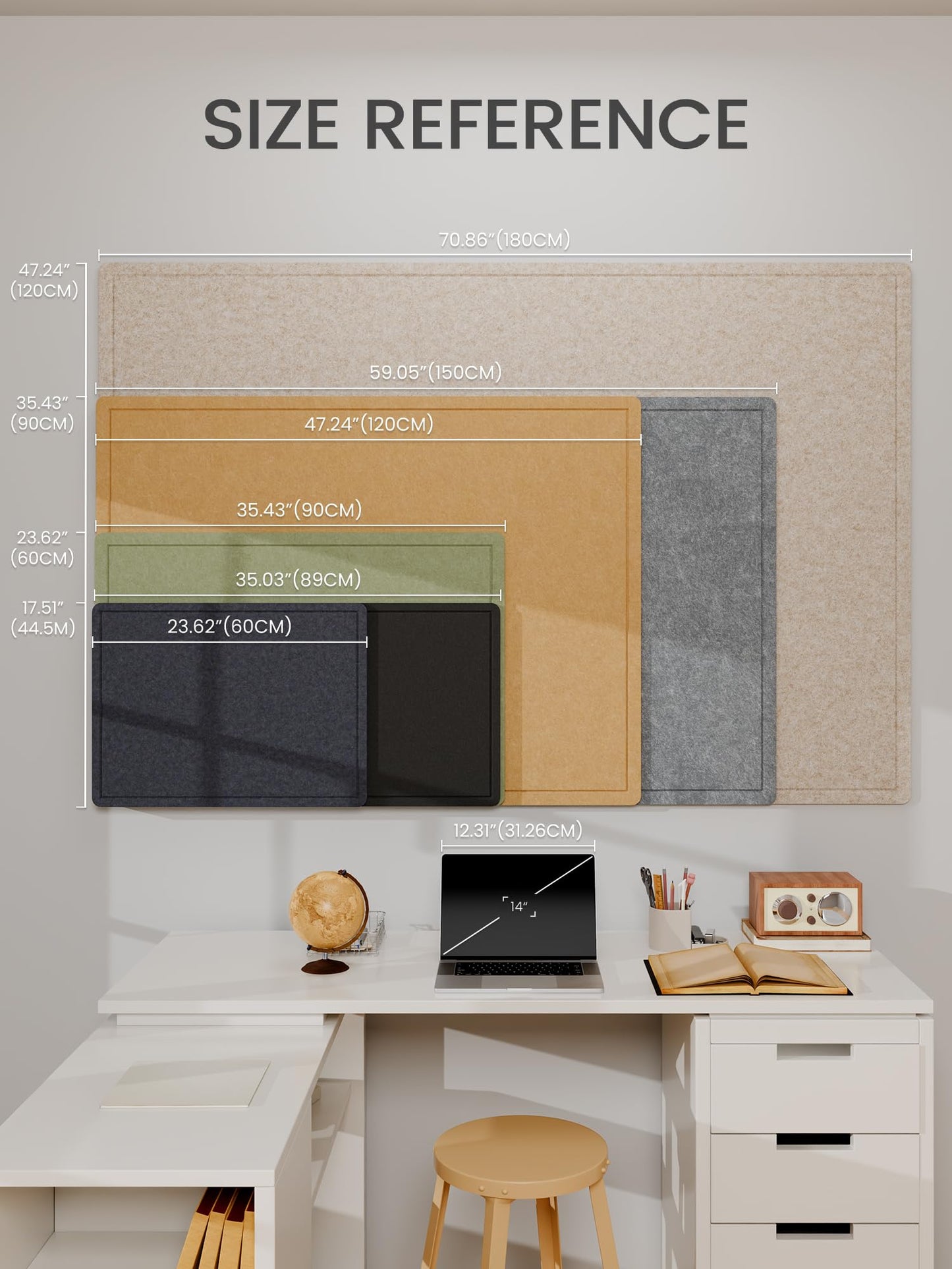 Fluxynara Large Bulletin Board, 70.8" x 47.2" Cork Board Alternative with 48 Safe Removable Adhesive Tabs, Foldable Felt Pin Board for Home Office, Classroom, Bedroom,Entryway for Walls—Oatmeal