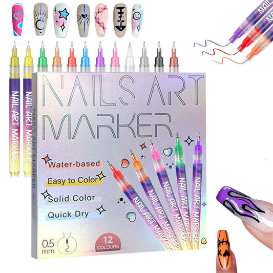 12 Colors Nail Art Pens Set, 2026 New Nail Marker,Drawing Painting Pen For Nail Art, Suitable For Nail Art, Nail Painting, And Artistic Decorations Suitable For Everyone