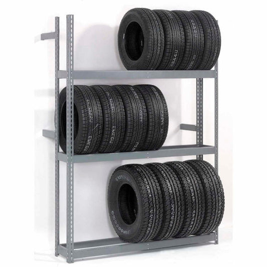 Global Industrial 3 Tier Single Entry Tire Rack, 1500 lbs Shelf Capacity, Steel Construction, Durable Gray Baked Enamel Finish, 60" W x 18" D x 84" H, Assembly Required