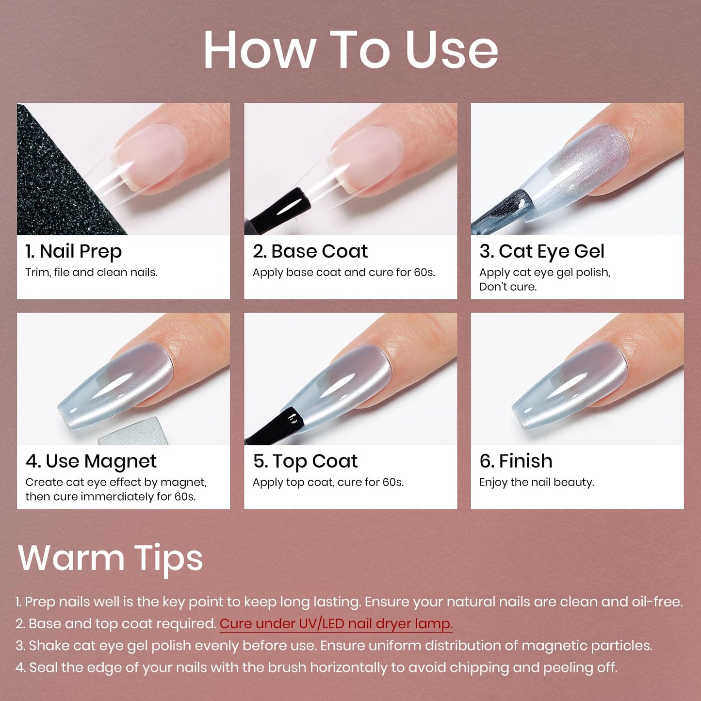MIZHSE Cat Eye Gel Nail Polish Set: 8 Colors Moonlight Magnetic Gel Polish with Magnet Stick, Glass Holographic Shimmer Gray Brown Pink Colors Glitter Nail Gel Soak Off Nail Art Salon DIY Gift
