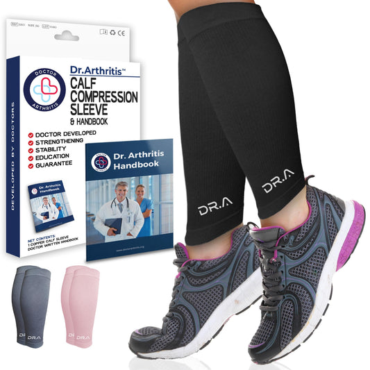 Dr. Arthritis Doctor Developed Calf Sleeve, Medical Leg Compression Sleeve for Circulation, Varicose Veins & Shin Splint, Leg Sleeves for Men & Women, (Large, Black, 1 Pair)