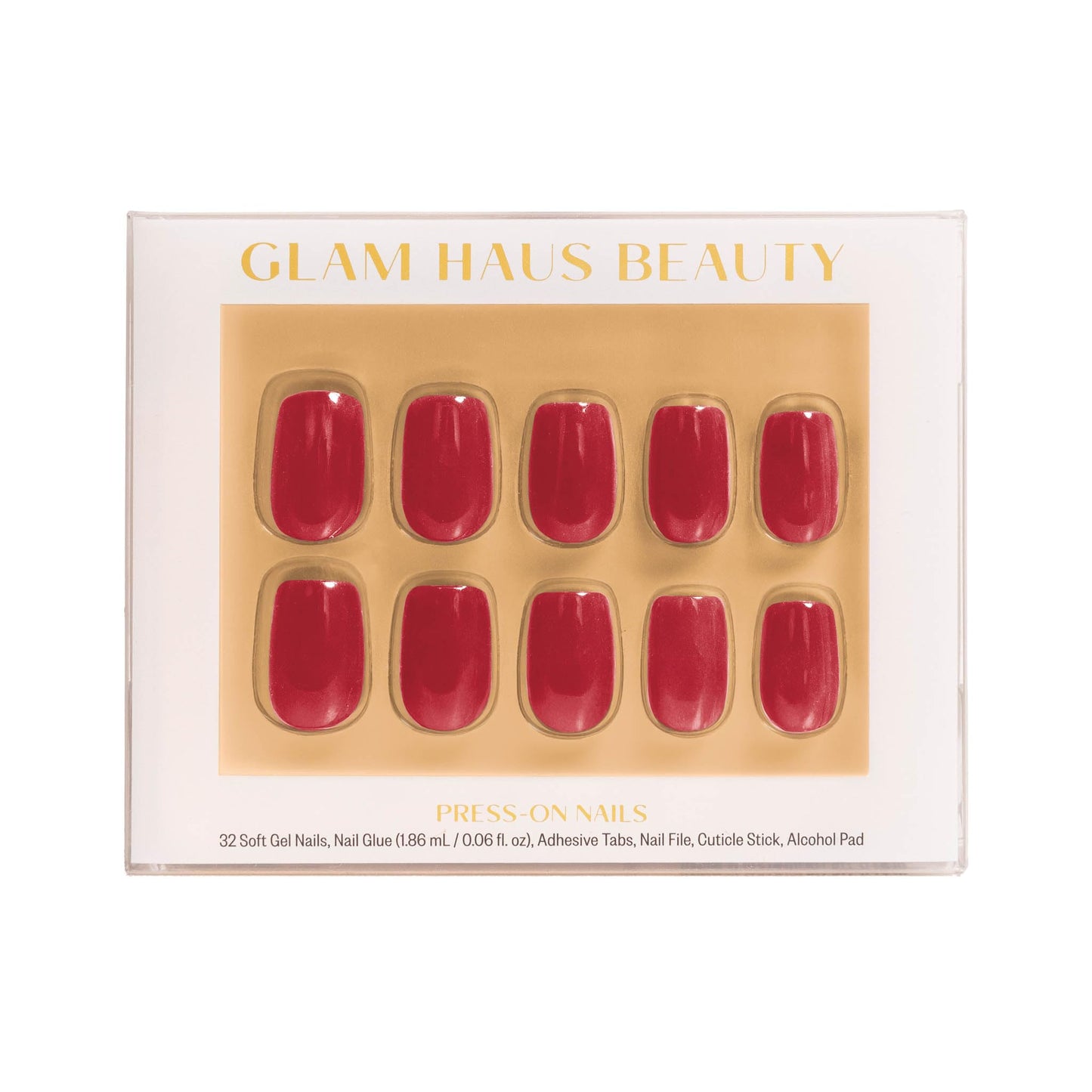 Glam Haus Beauty Press On Nails Seduction | Short Square Fiery Red Glossy Finish Salon Quality | 16 Sizes - 32 Nail Kit with Glue & Adhesive Tabs