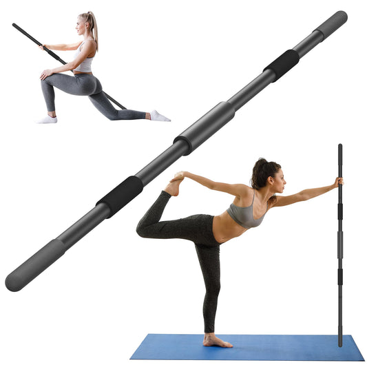 Scisum Yoga Stick 58 Inch Sturdy Alloy Steel - Adjustable Stick for Exercise, Stretching, Balance - Versatile Exercise Stick with Non-Slip Ends, Neck Cushion and Adjustable Grip Cushions