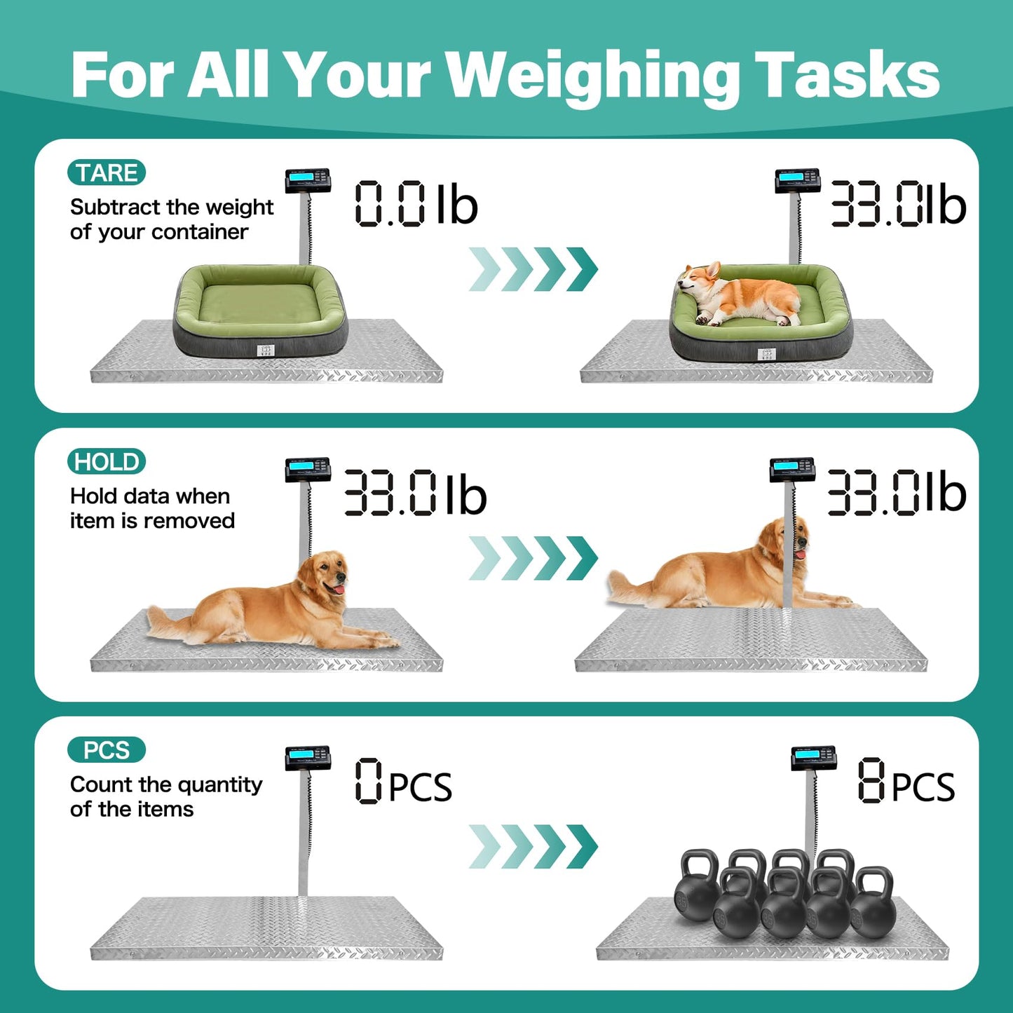 Wixeeua 1100lb Livestock Scale, Dog Scales for Large Breed, Heavy Duty Animal Scale pet Scale, Large Platform 40"x20", Non-Slip Surface, with Stand Rod