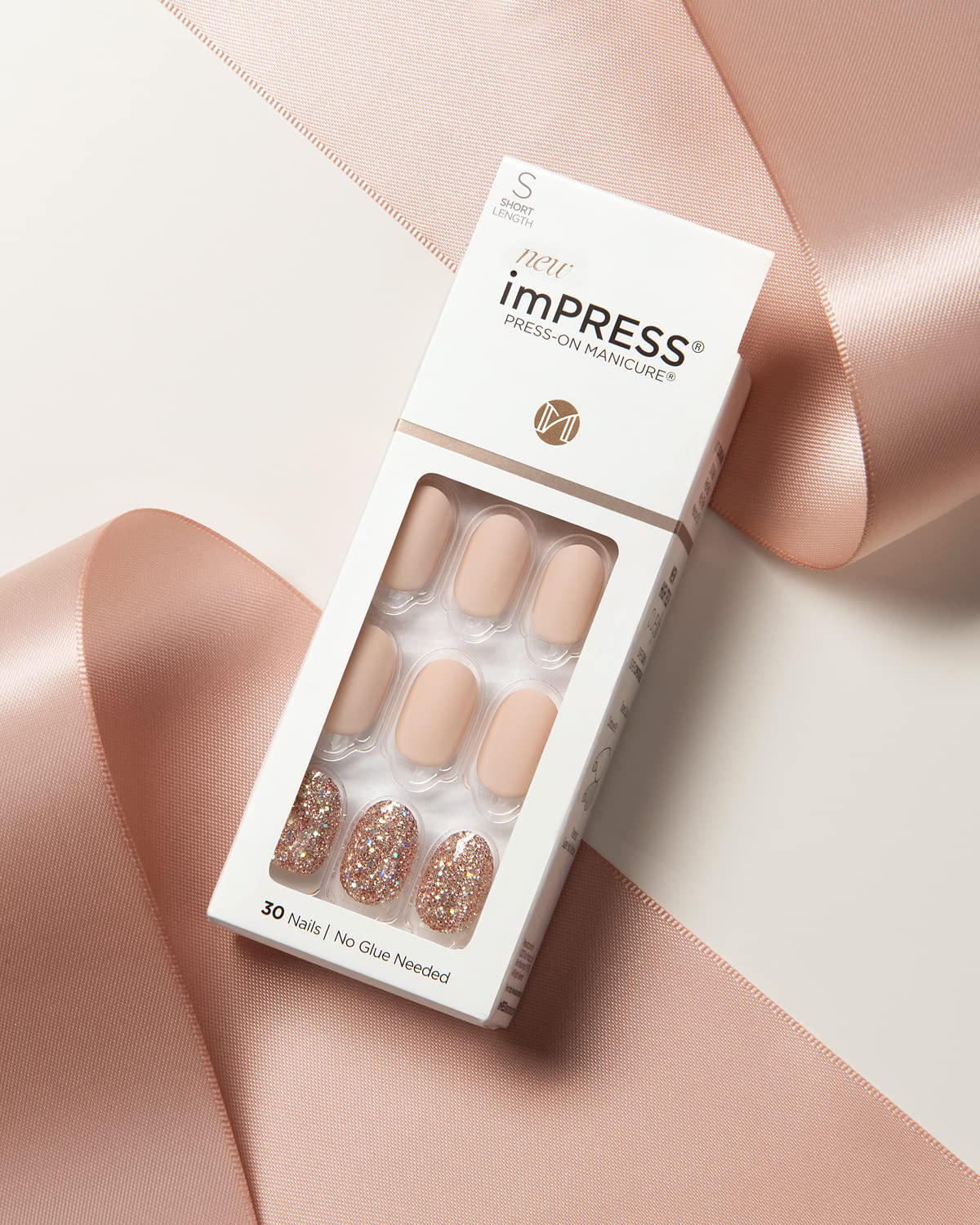 KISS imPRESS Press-On Manicure, Nail Kit, PureFit Technology, Short Press-On Nails, Evanesce, Includes Prep Pad, Mini File, Cuticle Stick, and 30 Fake Nails (Pack of 2)