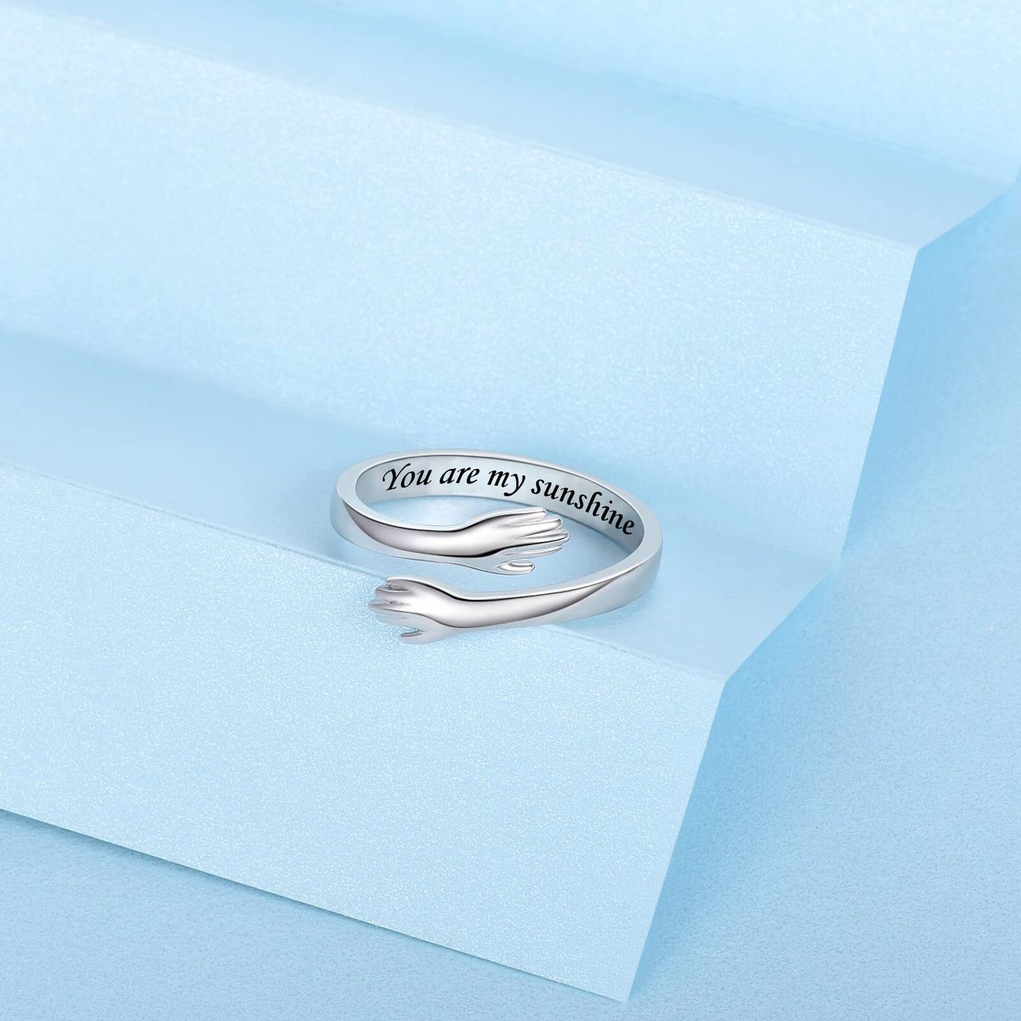 ACJFA Hug Rings for Women Sterling Silver Adjustable Ring for Women Daughter Hand Ring Jewelry for Birthday Gifts Holiday Gift for Teens(You are my sunshine)