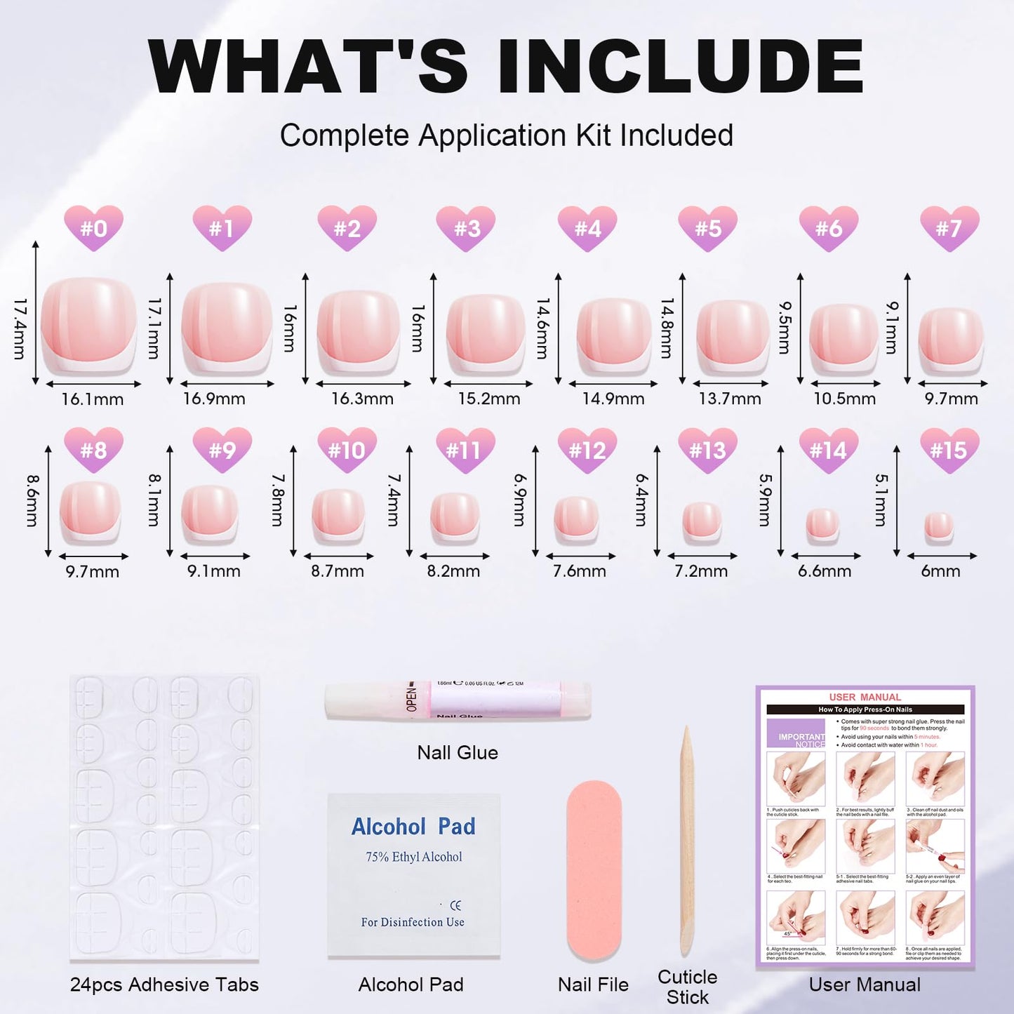 White French Tips Press on Toenails, S.T. Friends Toenail Short Press Ons Square for Women,Press on Toe Nails with Glue, Fake Toenails in 16 Sizes- 32 Toenails Kit