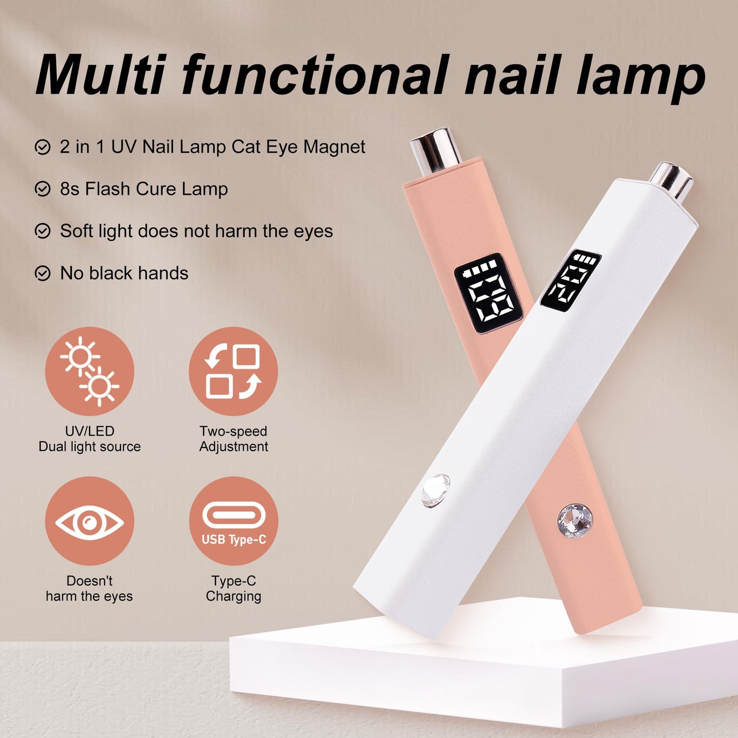 gzpynsgaoh 2 in 1 U V Nail Lamp Cat Eye Magnet 8s Flash Cure Lamp Nail Portable Cordless UV/LED Nail Dryer for Gel Polish with Magnetic Cat Eye Design,U V Light for Gel Nails.(Pink)