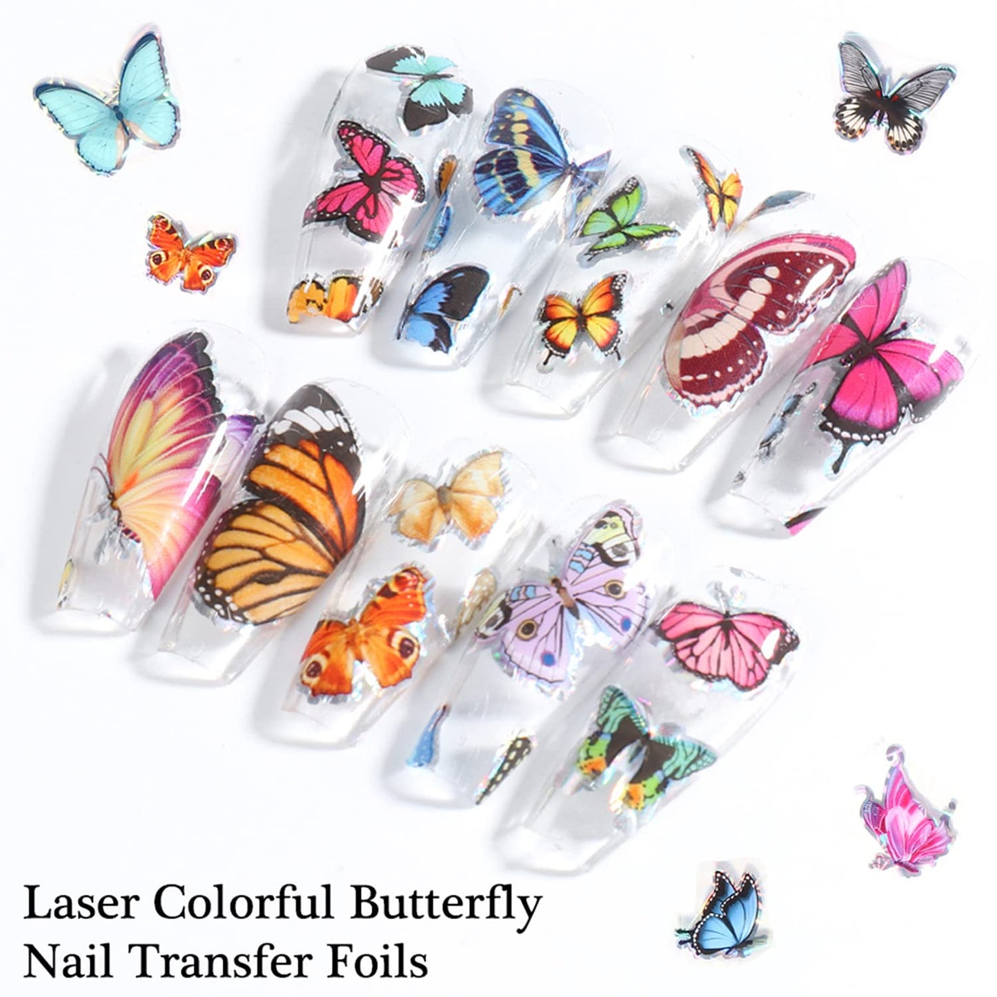 Holographic Nail Foil Transfer Stickers Decals, Butterfly Nail Foils Polish Sticker, Laser Glitter Big Butterflies Nail Art Design Supplies for Nail Transfer Glue Polish, Women Nail Film Decorations