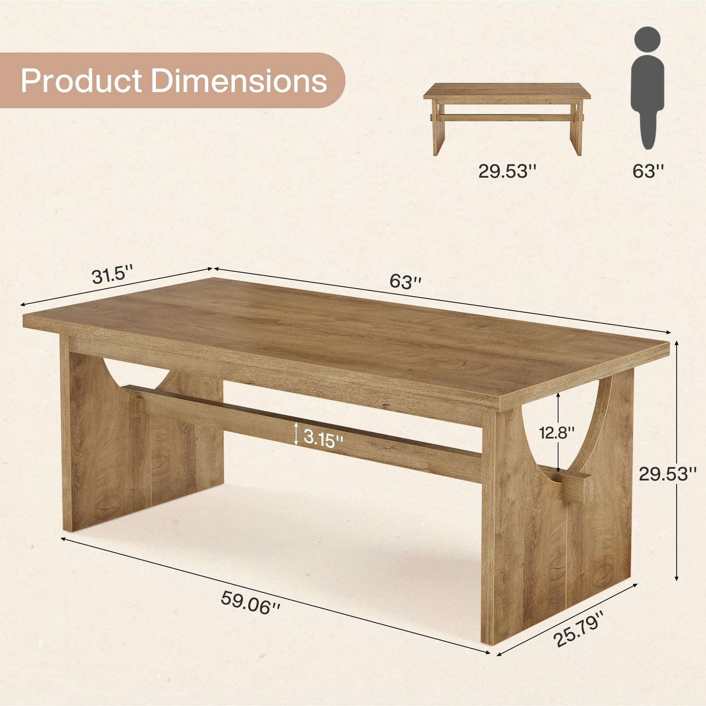 Tribesigns Executive Office Desk, 63-Inch Farmhouse Computer Desk, Large Writing Study Conference Table with Sturdy Legs, Business Workstation Table for Home Office, Rustic Brown