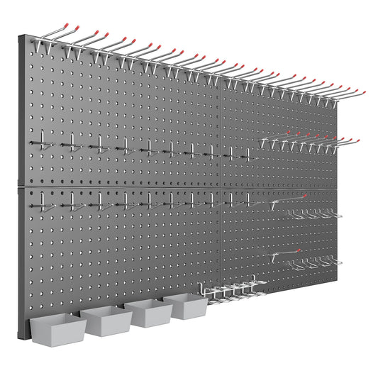 TORACK Garage Tools Organizer Boards Kit with Hooks, Modular Wall-Mounted Tool Storage Pegboard for Workbench(Black, 4 Panels with Hooks)