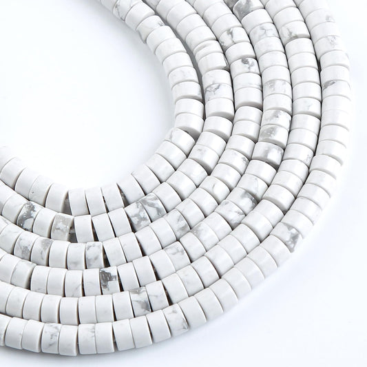 150pcs 2x4mm Natural White Howlite Turquoise Stone Tube Shape Beads Loose Flat Round Cylinder Flat Spacer Stone Beads for Bracelet Earrings Jewelry Making
