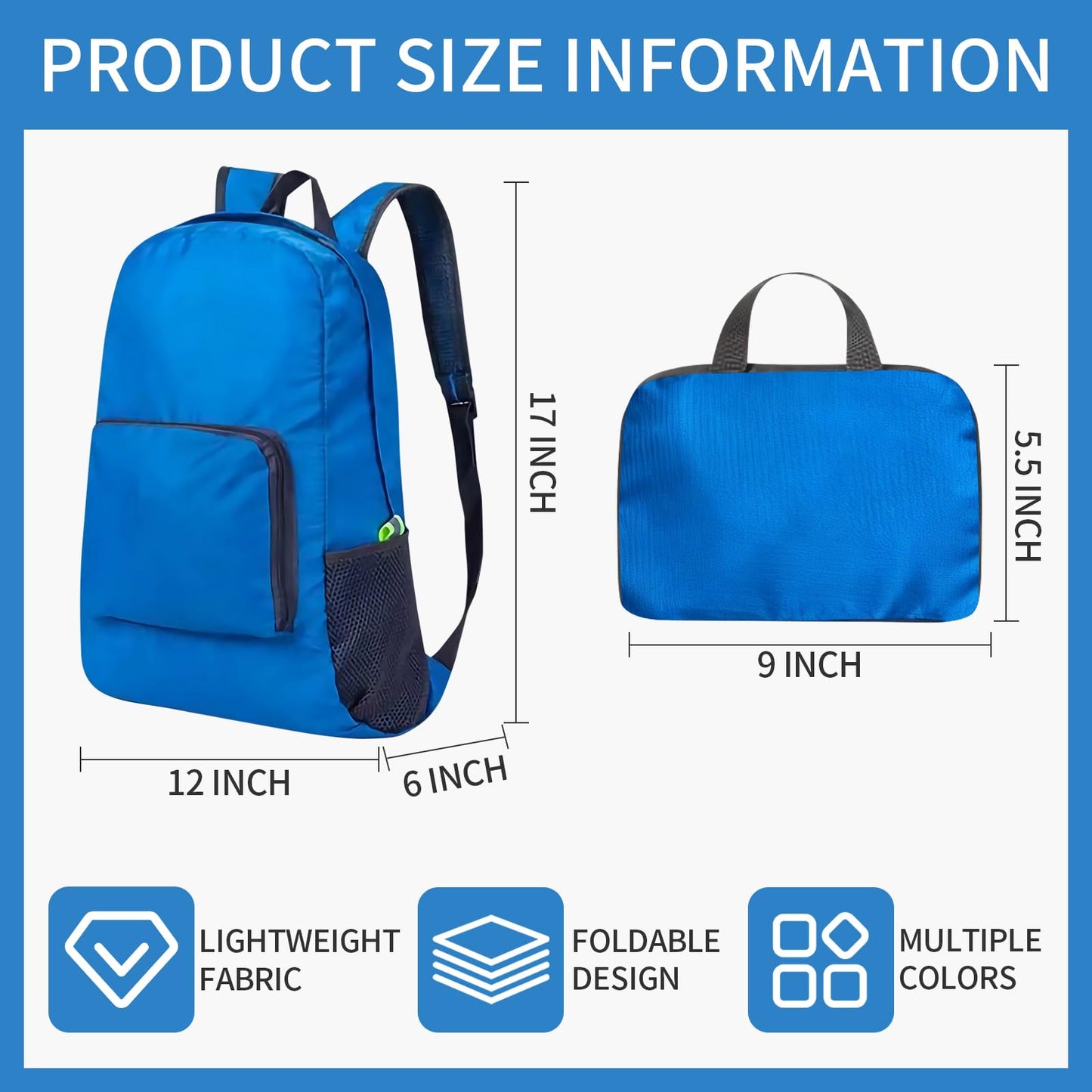 Sophproton 50 Pack Foldable Backpacks Bulk - 17 Inch Lightweight Travel Backpacks for Women & Men, Collapsible Backpack for Hiking, Gym,Homeless (10 Color Options)