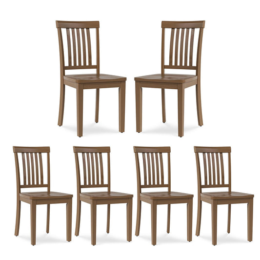 COLAMY Wooden Dining Chairs Set of 6, Solid Rubberwood Kitchen & Dining Room Chairs, Farmhouse Rustic Side Chairs for Dining Table, Anti-Slip Protection, Classic Windsor Style Seating, Oak Light Brown