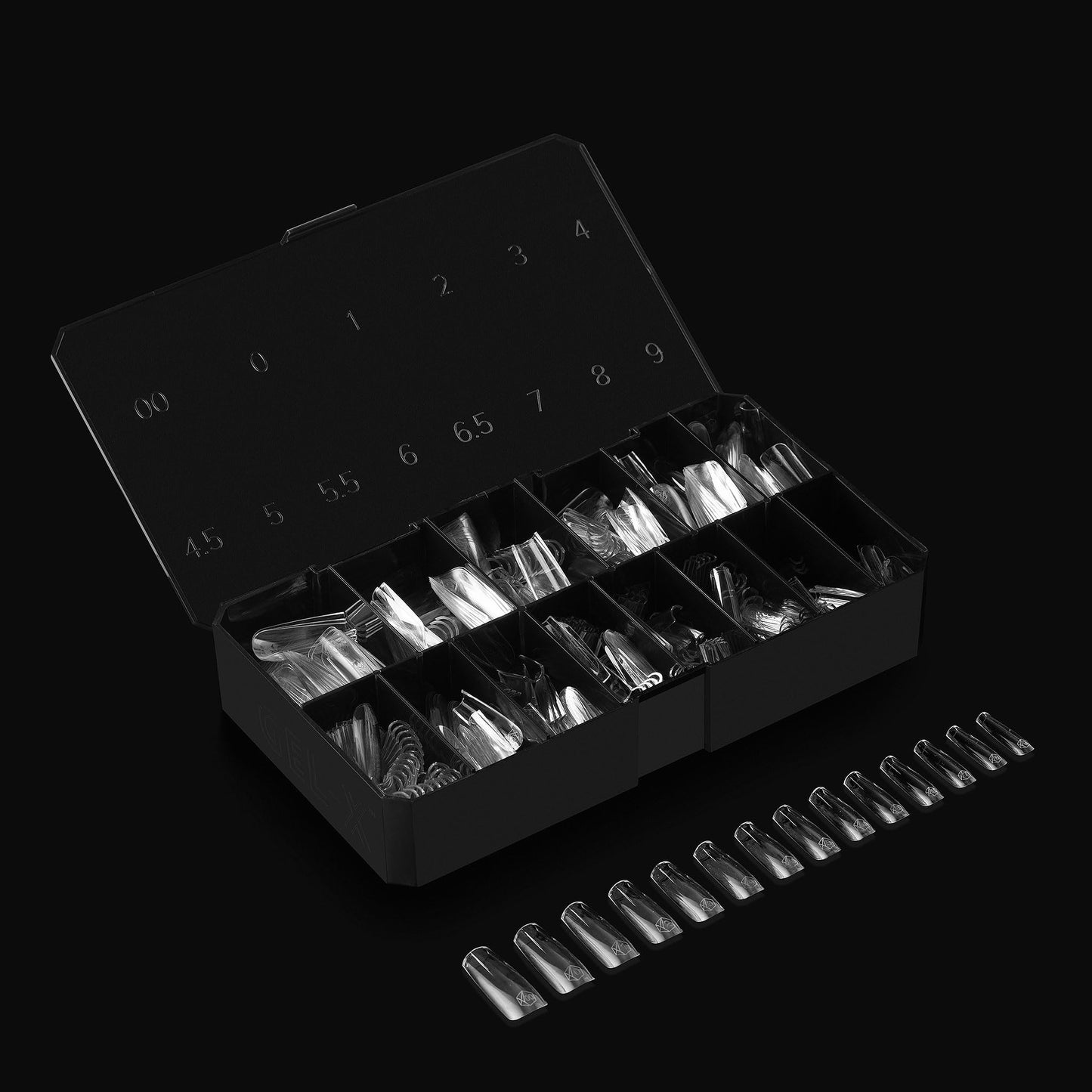 Aprés Gel-X® Square Box of Nail Tips | 280 Gel-X Tips, Soft Tips, 14 Sizes 00-9 | Half-sizes Included (Natural Square Long, 280 Count)