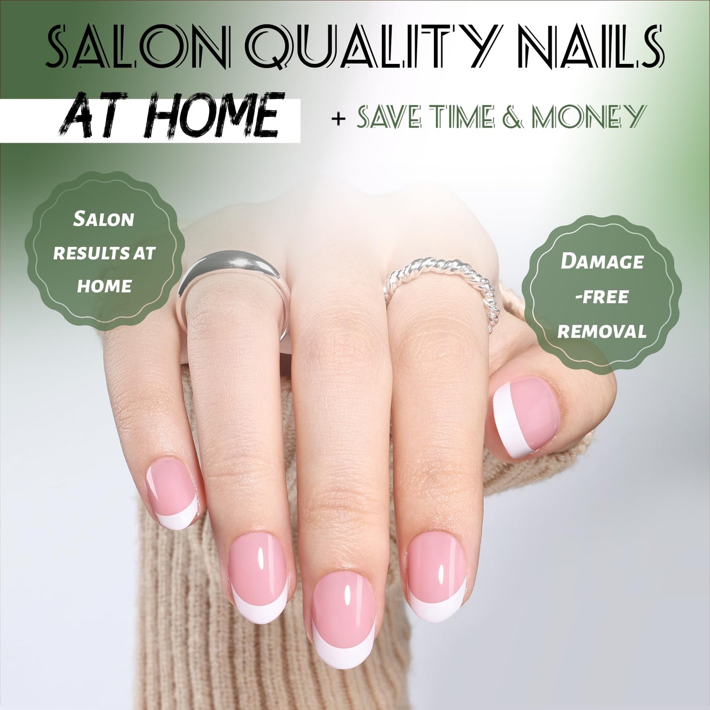 White French Tip Press On Nails Oval - Short Oval White French Tip Fake Nails with Nail Glue, Pink Press On Nails Reusable Stick On Nails in 16 Sizes - 32 Nail Kit for Women | Salon Quality