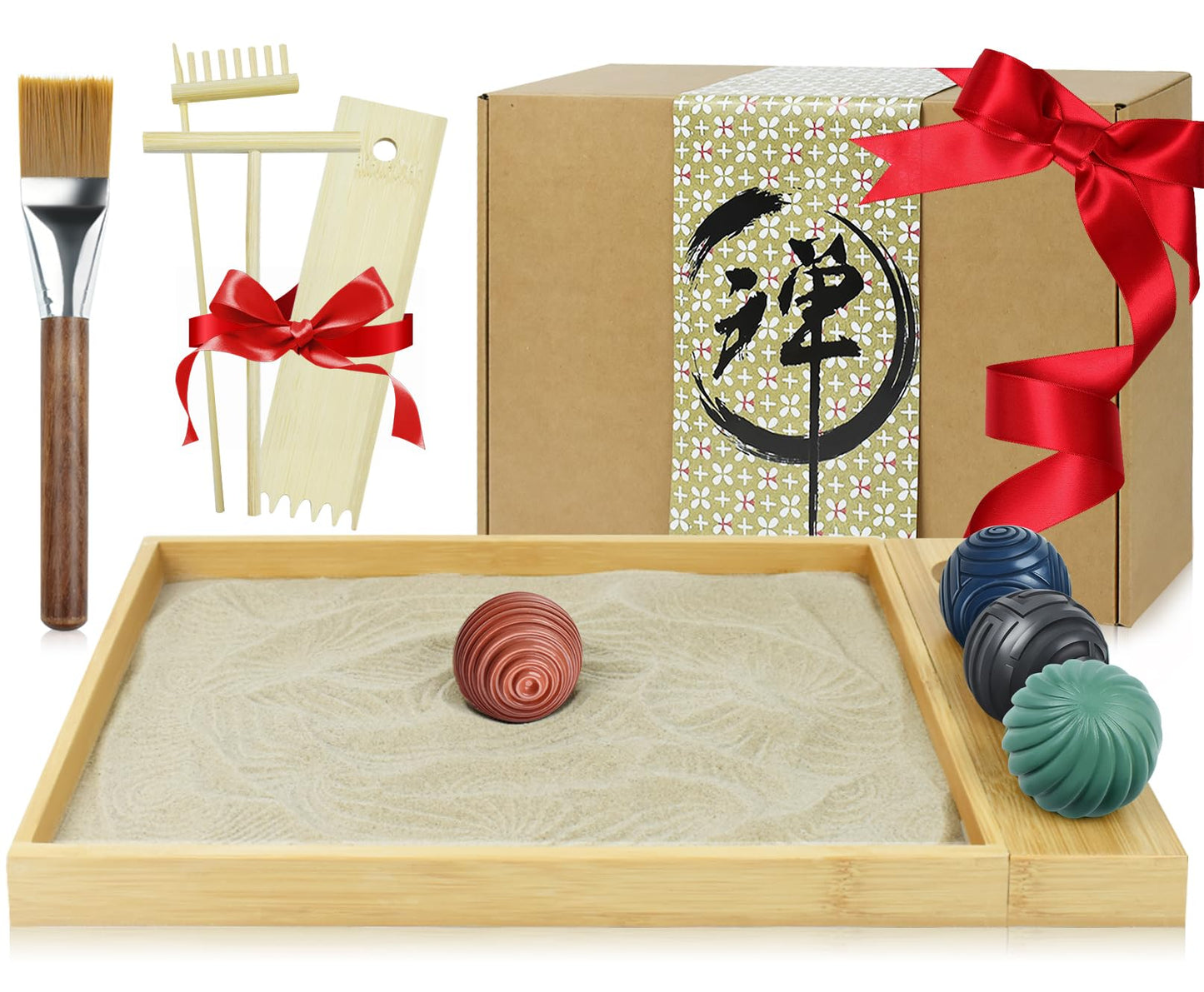 Artcome Jpanese Zen Garden Kit for Desk - Premium Mini Sand Garden with Bamboo Tray - Meditation Sand Tray with 4 Zen Balls and Rake Tools for Relaxation - Mindfulness Therapy Decor - Ideal for Gift