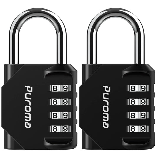 Puroma 2 Pack Combination Lock 4 Digit Padlock for School Gym Locker, Sports Locker, Fence, Toolbox, Case, Hasp Storage (Black & Code Window)