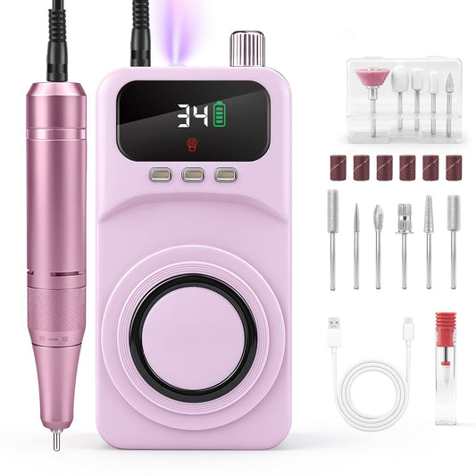 Lucidora Professional 40000RPM Electric Nail Drill – Cordless Rechargeable Nail File with UV Nail Lamp & Max 10H Battery Life | Multifunctional Nail Art Tools Kit for Gel Acrylic Removal & Home Salon