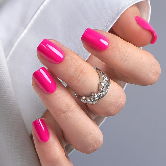 Curvlife Press on Nails Acrylic Fake Nails with Bright Pink Design Full Cover False Nails Reusable Nail Kit with Nail Glue Adhesive Tabs Nail File Artificial Glue on Nails