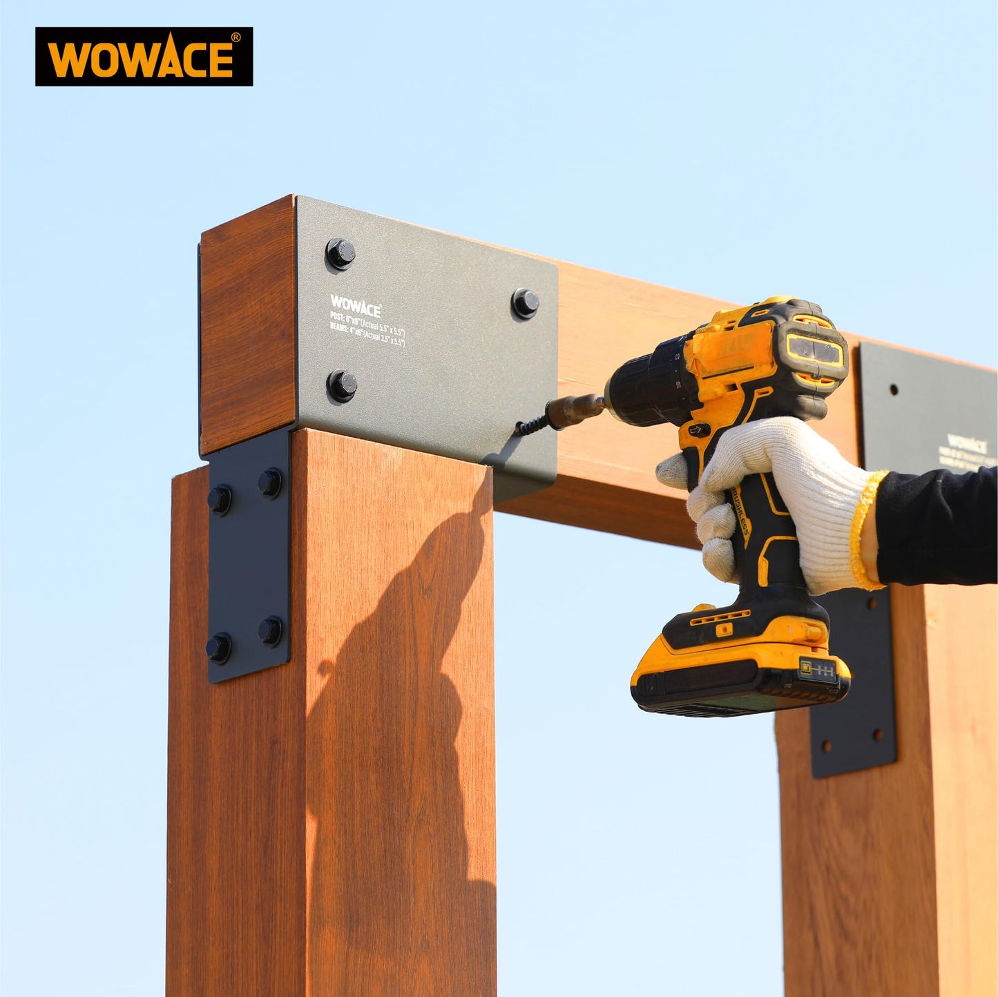WOWACE 2 Pack 4x6 (Actual 3.5"x5.5") Heavy Duty Stainless Steel Pergola Brackets - End Post to Beam Connector for Gazebos, Patio Decks, Porches - Wood Post Cap Tie Bracket (Dark Gray)