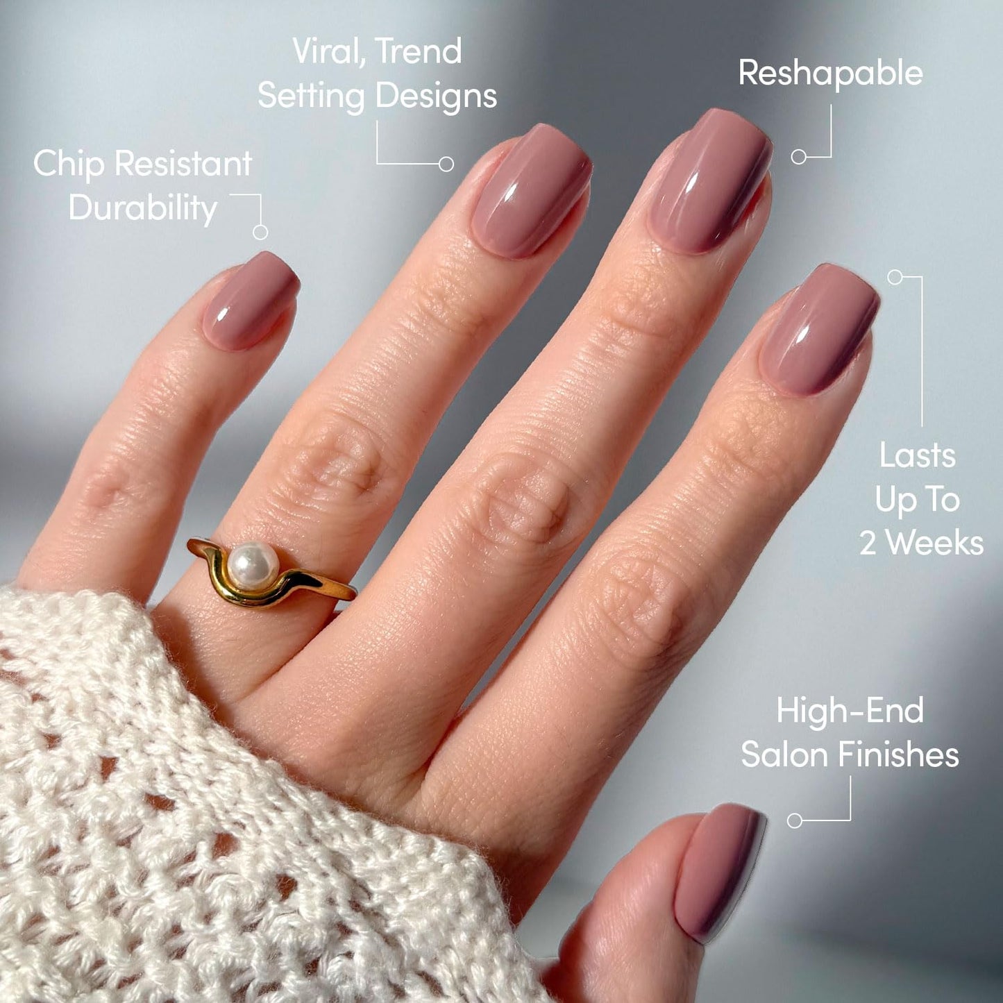Glamnetic Press On Nails - Short Squoval Fake Nails, Muted Mauve Purple Nails, Mauve On | 15 Sizes - 30 Nail Kit with Glue | Gift for Mom