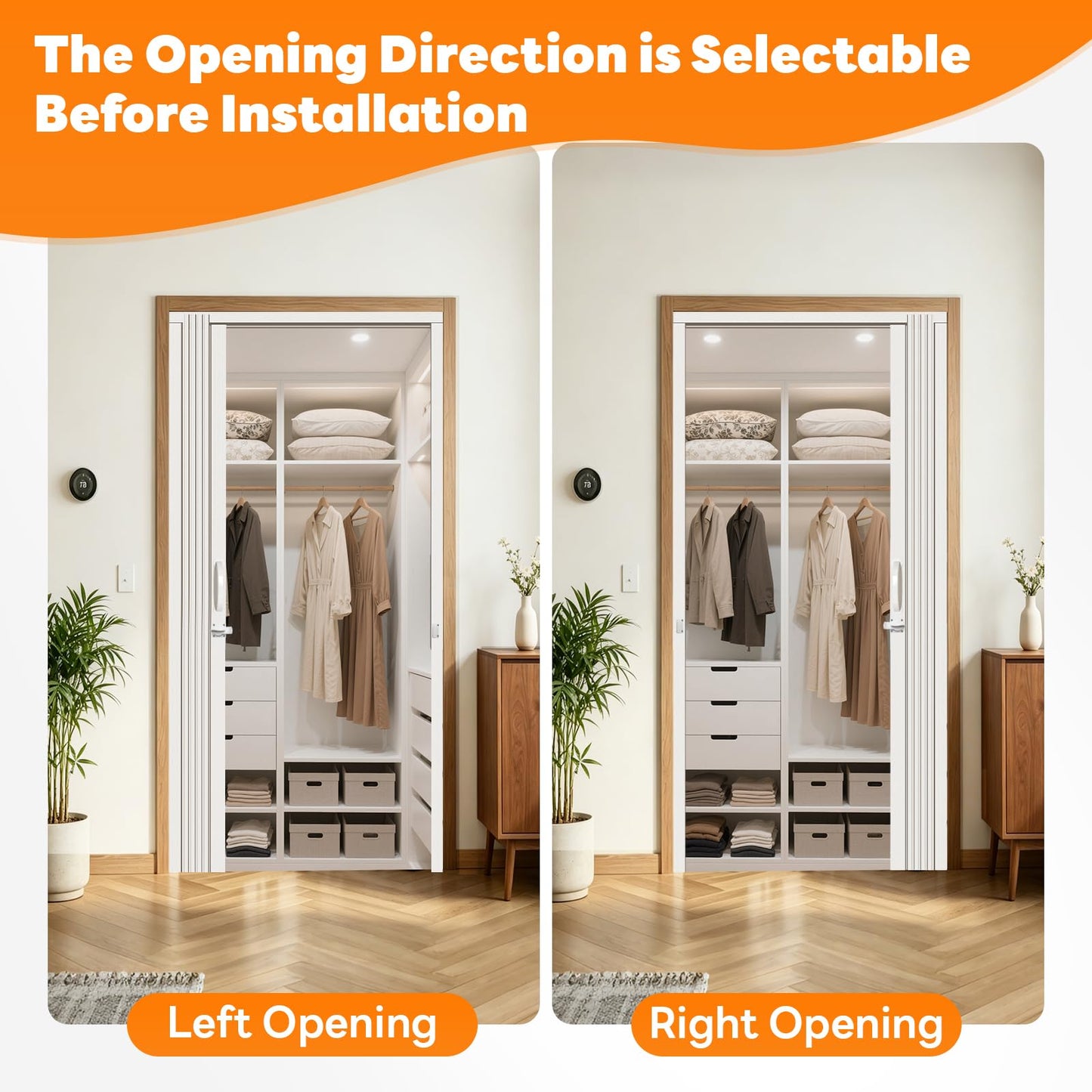 CCBOYSHARDWARE 38X80in PVC Accordion Door Interior, Folding Doors with Lock and Handle,Space-Saving Double-Layer Sliding Door for Closet, Pantry & Room Divider, Easy to Clean, Trimmable