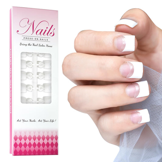 iMABC 120Pcs White French Tip Press on Nails, French Gel Nail Tips, Short Square Half, Fake Nails for Nail Art DIY 5 * 24pcs