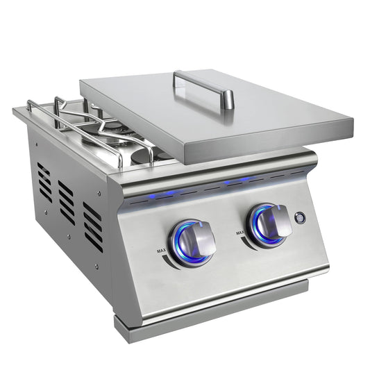Livory Double Grilling Side Burners for Outdoor Kitchen, 2 * 15,000BTU Natural Gas Burners, Sturdy 304 Stainless Steel, with Liquid Propane Kit, Built-in Side Burner for BBQ Island Grill