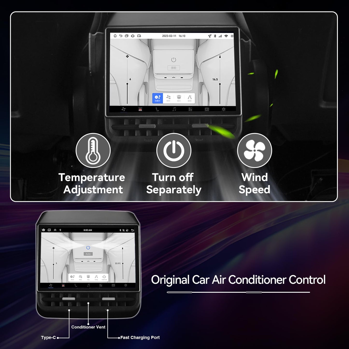 8.66 Rear Entertainment Display Compatible with Tesla Model 3 2019-2023 &Y 2019-2024 Rear display Screen CarPlay HD Video Second Row Back Seat TV monitor Supports AC Control Seat Heating & Adjustment