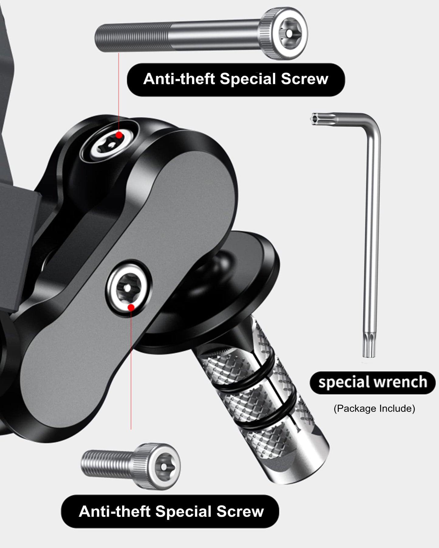 BRCOVAN Anti-Theft Motorcycle Fork Stem Phone Mount Holder with Vibration Dampener & High-Speed Secure Lock, Heavy Duty, Adjustable Size, Big Phone Friendly, Fit for 5.4-7.2'' Cellphone