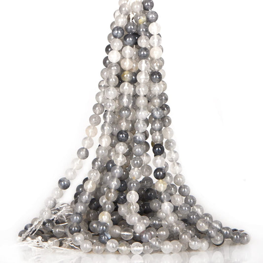 ICAI Beads（Cloudy Quartz Crystals） Natural Stone Gemstone Round Loose Beads Crystal Energy Stone Healing Power for Jewelry Making DIY,1 Strand 46-48pcs（8mm）